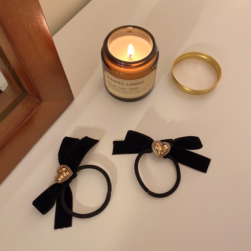 Kẹp tóc/ Dây buộc tóc cao su bọc nhung màu đen phối hình nơ xinh xắn cho nữ