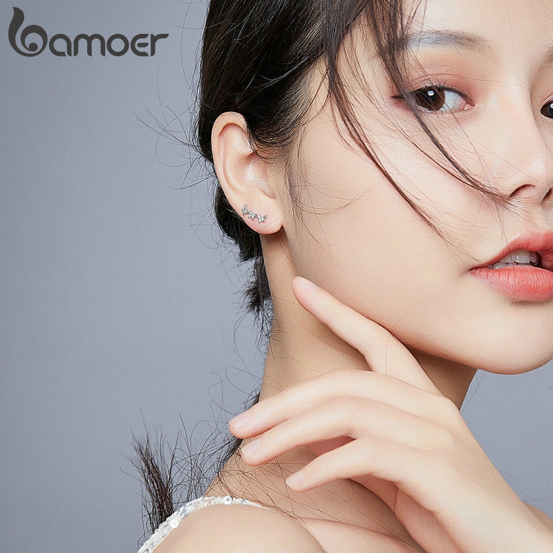 Bông Tai Bamoer BSE377 Bằng Bạc 925 Thiết Kế Ba Chú Bướm Thời Trang Cho Nữ