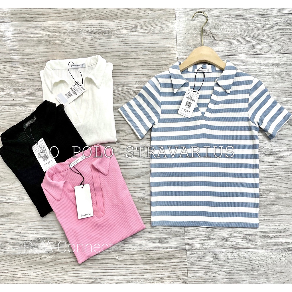 ÁO POLO STRADIVARIUS CỔ V bọc túi giấy sịn xò (duy nhất 1c kẻ)