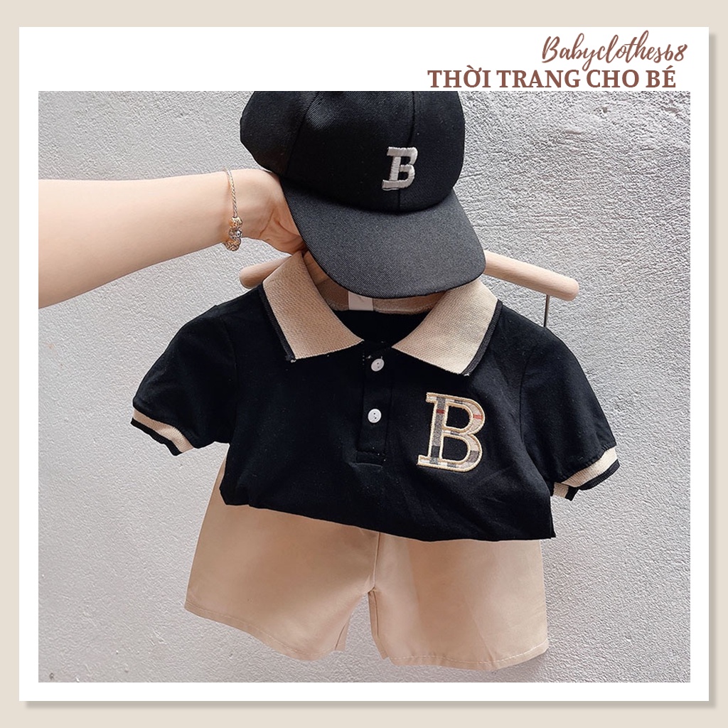 SET QUẦN ÁO POLO CỘC TAY CHO BÉ TRAI - CHUẨN COTTON , BURBERRY, QUẦN KAKI, KÈM MŨ, MỀM MẠI CO GIÃN SIZE 7-19KG[CT65]