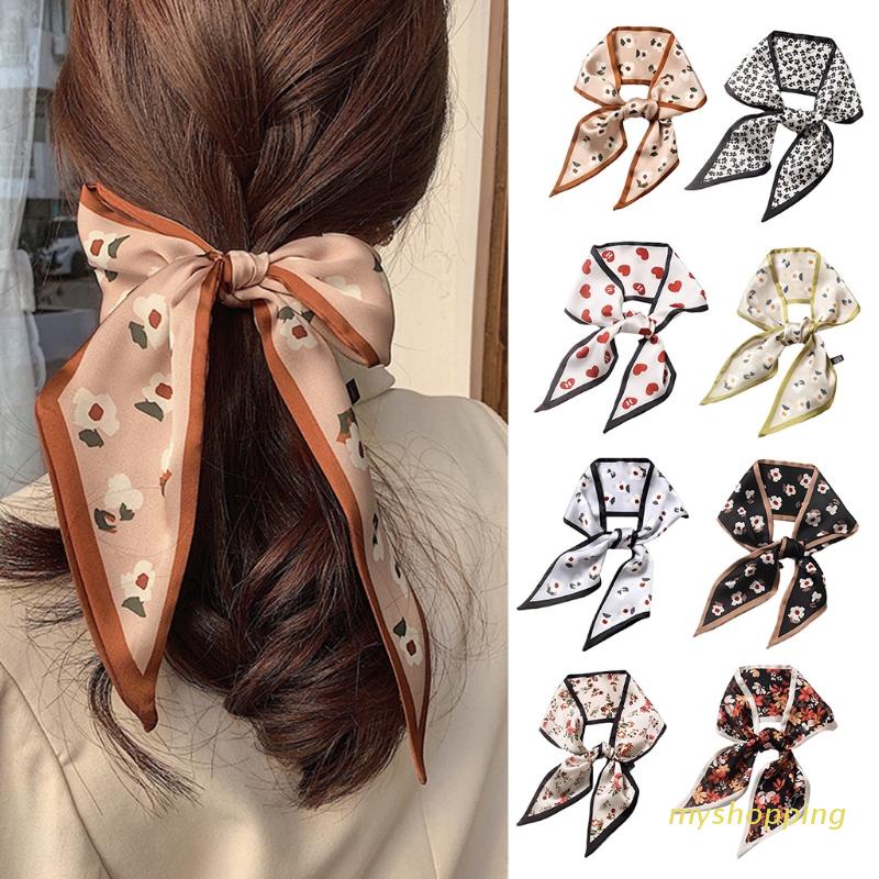 Khăn choàng cổ dài bằng lụa họa tiết hoa phong cách Hàn Quốc cổ điển cho nữ