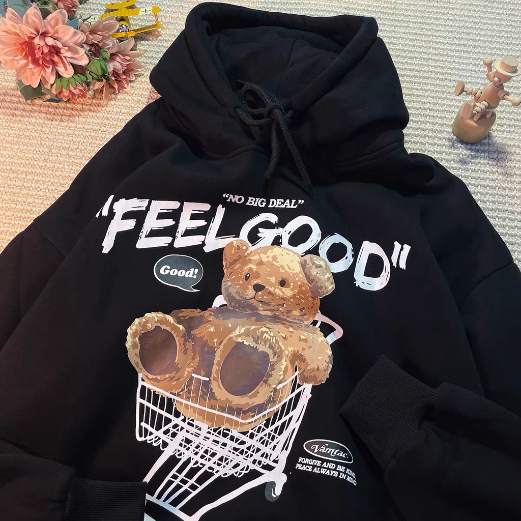 Áo hoodie nam nữ hàn quốc, áo nỉ thu đông họa tiết hình gấu ulzzang dễ thương