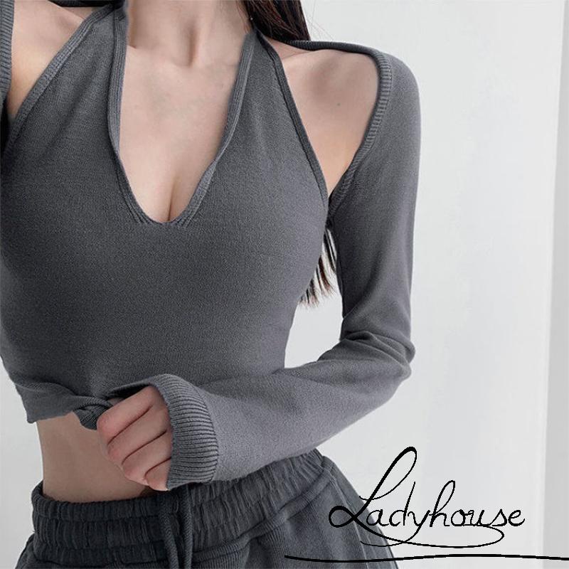 Áo hai dây dệt kim cổ chữ V màu sắc thời trang mùa hè quyến rũ cho nữ