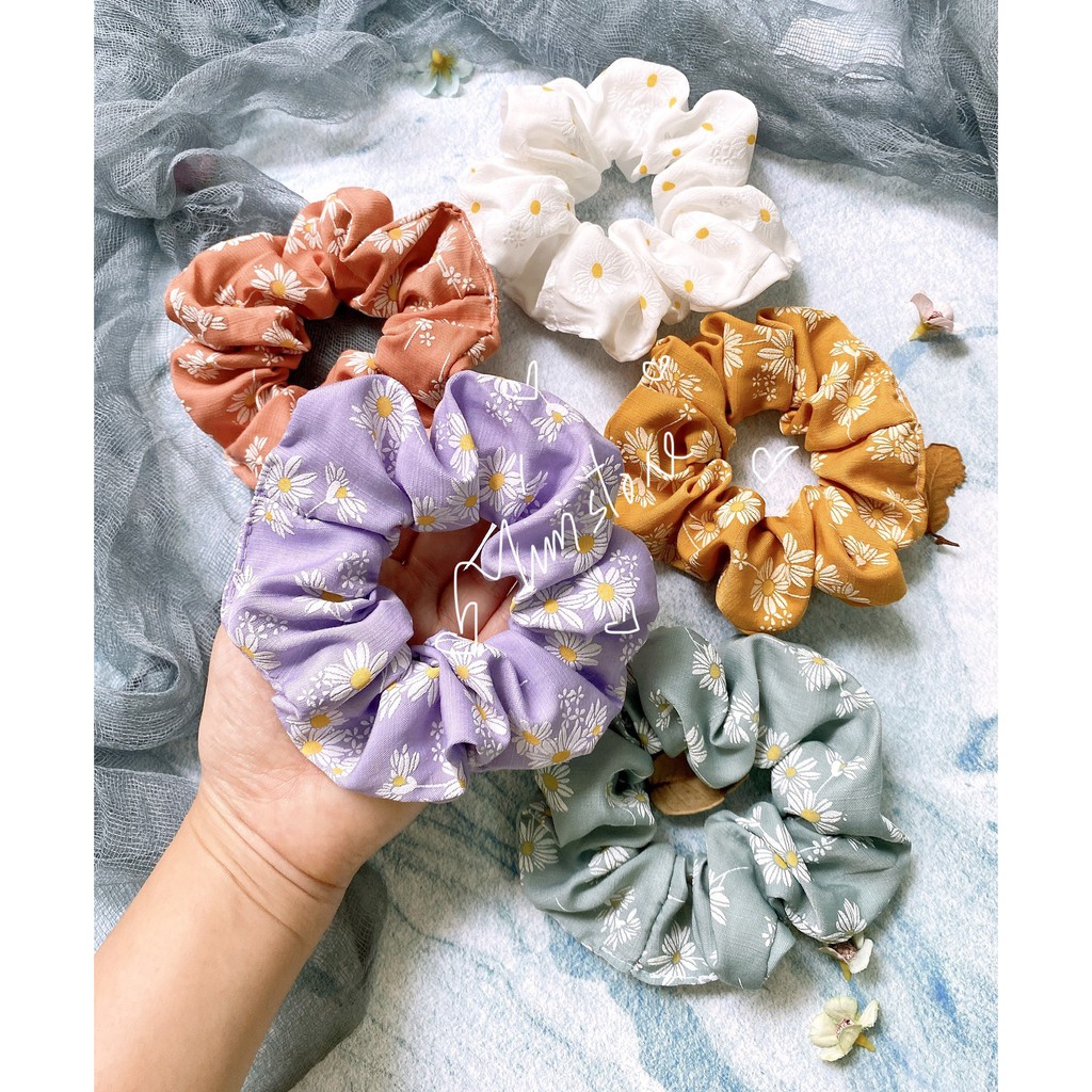 {Ảnh thật} SCRUNCHIES HOA CÚC LINEN 5 MÀU, CỘT TÓC VẢI THỜI TRANG NỮ