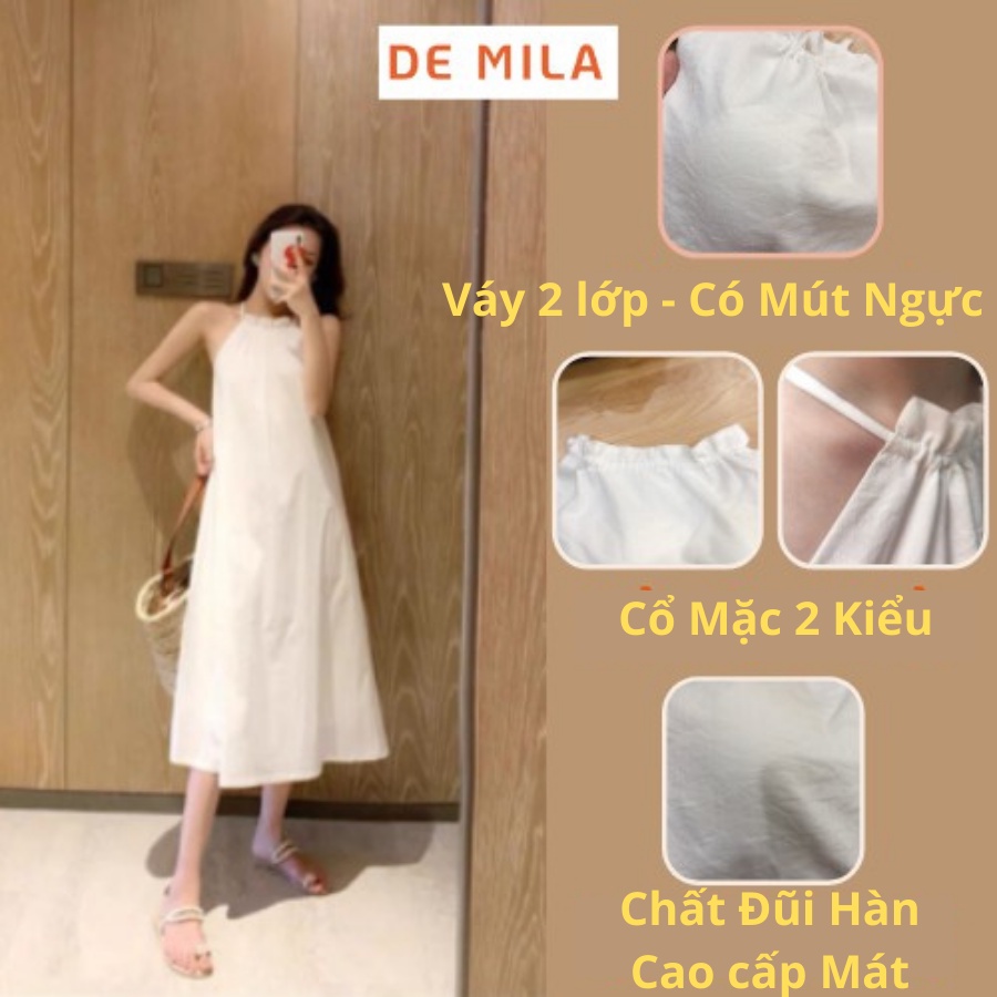 Đầm suông hai dây khoét lưng DE MILA Cao Cấp,Váy Trắng Maxi Cổ Yếm Hở Lưng 2 Lớp Đi Chơi Đi Biển Cực Đẹp- VTD47 | BigBuy360 - bigbuy360.vn