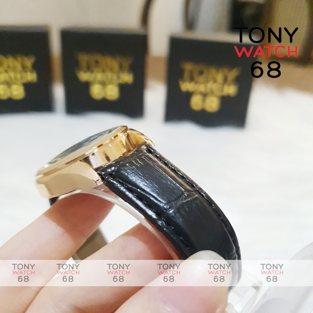 Đồng hồ Guou đẹp dây da đen mặt số ngọc viền mạ vàng chính hãng chống nước | BigBuy360 - bigbuy360.vn