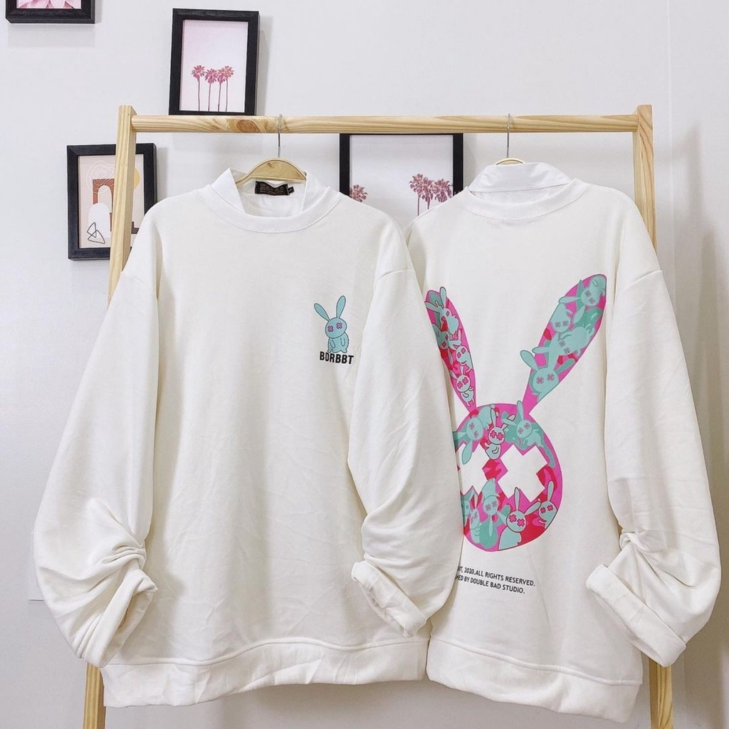 Áo Sweater Tay Dài RABBIT Vải Nỉ Form Rộng Ulzzang Unisex