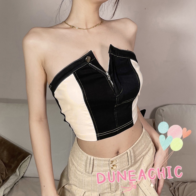 DUNEA Áo Croptop Phối Khóa Kéo Thời Trang Dành Cho Nữ