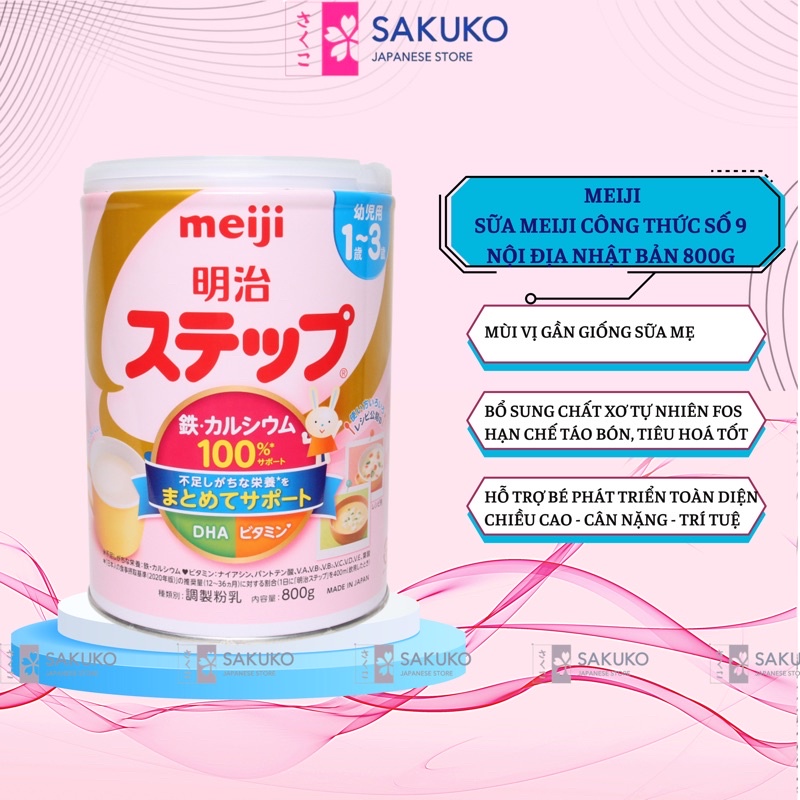 Sữa Công Thức MEIJI số 9 cho 1-3 tuổi Hàng Nội Địa Nhật Hộp 800g, Thìa Sữa Lẻ - SAKUKO