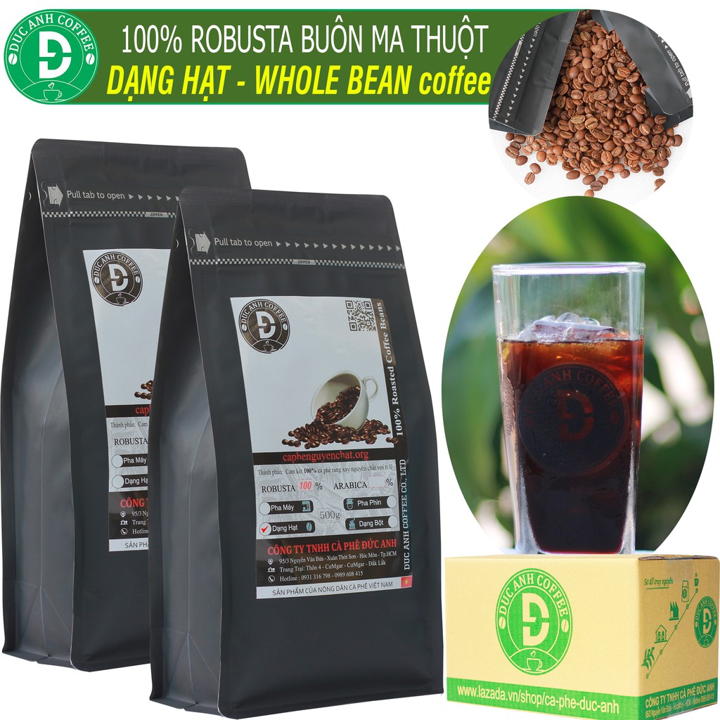 1Kg Cà Phê Rang Mộc Nguyên Hạt Robusta D COFFEE - Sản Phẩm Tâm Huyết Lựa Chọn Kỹ Trái Chín - 2 Gói Mỗi Gói 500g