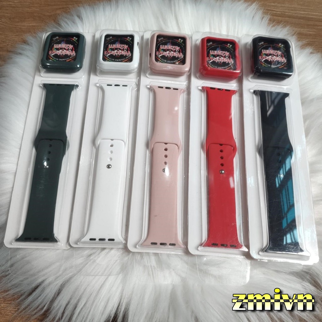 Combo dây cao su kèm ốp viền cùng màu dành cho Apple Watch