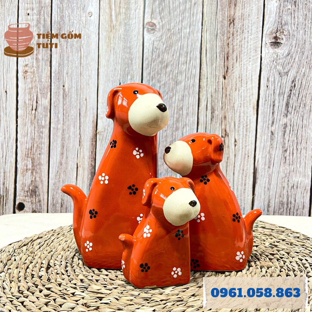 Bộ 3 chó trang trí , decor , tượng trang trí - GỐM MỘC GIA - men bóng cao cấp ,hoạ tiết vẽ tay