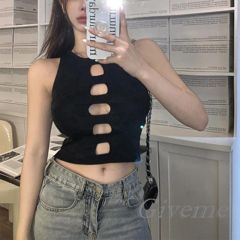 Áo Croptop Dệt Kim Sát Nách Màu Trơn Họa Tiết Kẻ Sọc Màu Sắc Thời Trang Cho Nữ