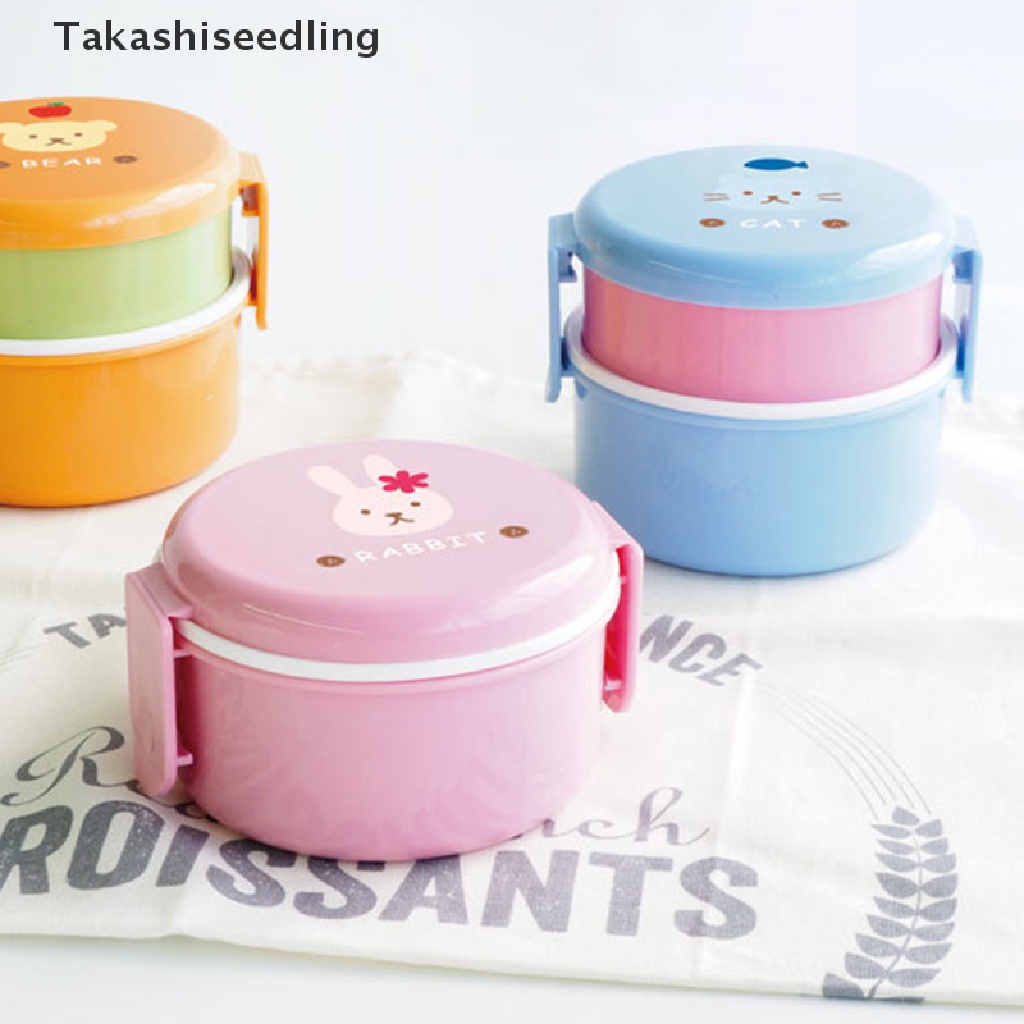 Hộp đựng cơm trưa hai tầng hình tròn cỡ nhỏ dung tích 540ml phong cách Nhật Bản dễ thương cho bé