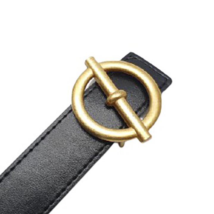 [FREE SHIP 99K] Dây thắt lưng nam chất da cao cấp mặt tròn cực sang MTD02 (mặt vàng,dây đen)