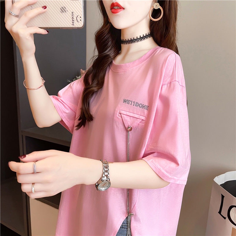 áo phông nữ from rộng xẻ tà chất cotton co giãn thiết kế mới lạ đường may tỷ mỉ size đến 70kg | BigBuy360 - bigbuy360.vn