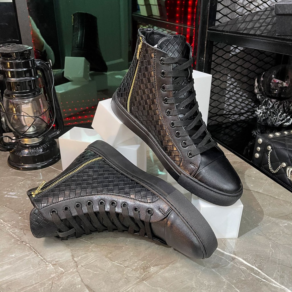 Giày Thể Thao Nam Cổ Cao Da Poly Synthetic Cao Cấp Thiết Kế Vân Caro Độc Đáo LC31 | BigBuy360 - bigbuy360.vn