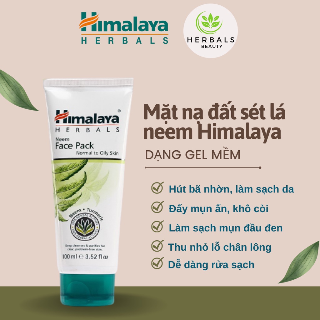 Mặt nạ đất sét loại bỏ mụn làm sạch dầu thừa Himalaya Herbals Neem Face Pack 100ml