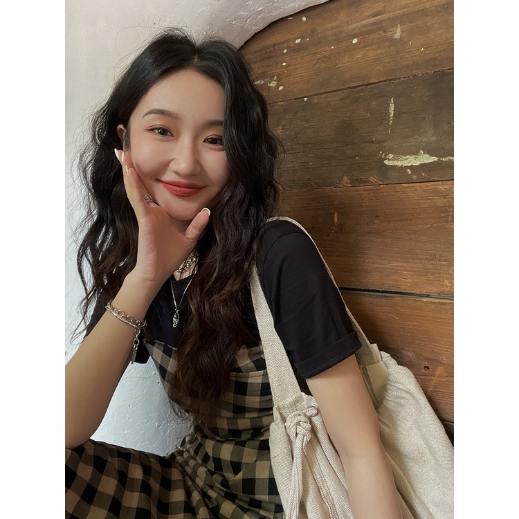 Đầm ngắn SUXI dáng chữ A họa tiết sọc caro phong cách cổ điển thời trang xuân thu xinh xắn cho nữ