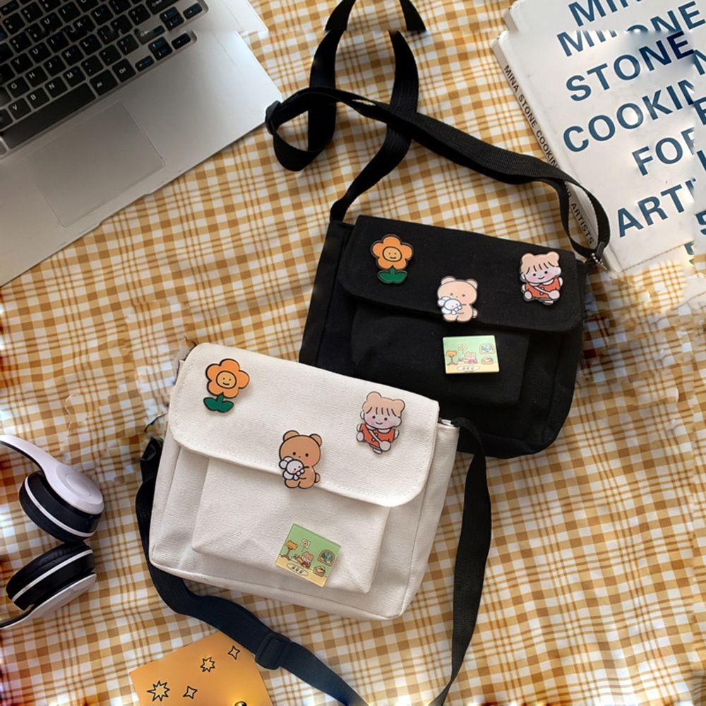 Túi Đeo Chéo Vải Canvas Phong Cách Harajuku Dễ Thương Cho Nữ
