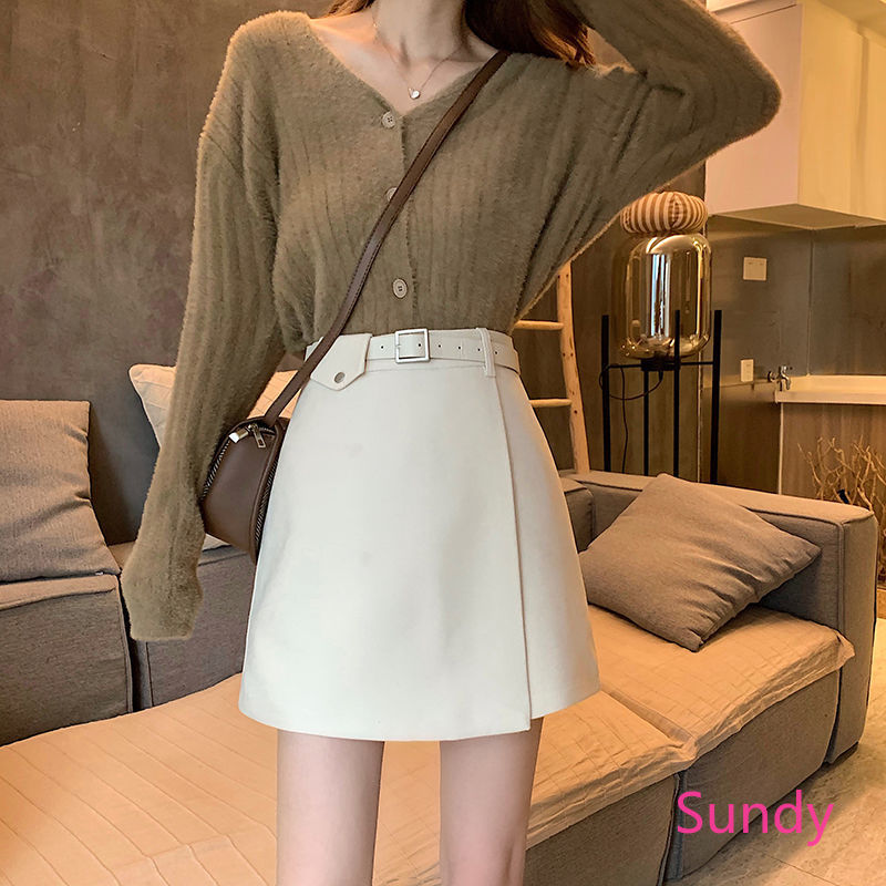 Chân váy vải len dáng chữ A lưng cao phong cách thời trang thu đông cho phái nữ