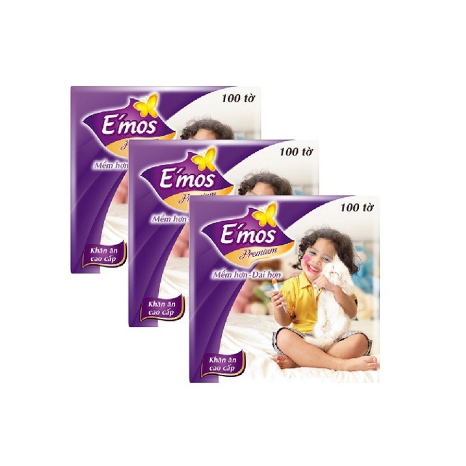 Combo 10 gói khăn giấy vuông emos 100 tờ khổ lớn 33x33,mềm mịn dai