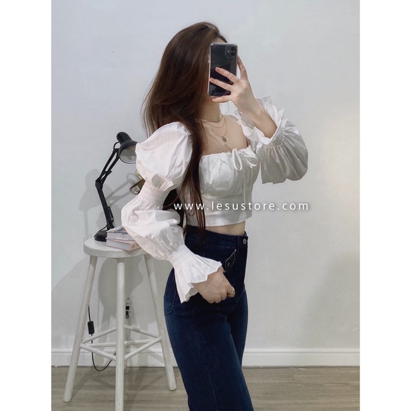 ẢNH TƯ CHỤP Áo croptop rã ngực tay 2 búp