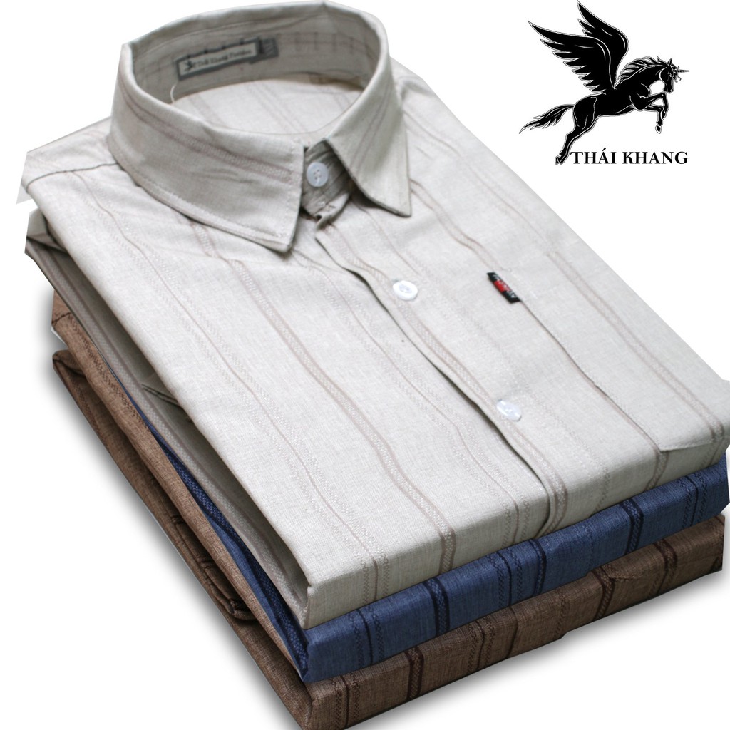 áo sơ mi nam trung niên ngắn tay vải đũi sọc dọc size từ 50- 85kg
