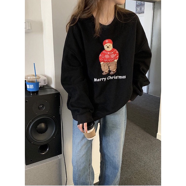 Áo Nỉ Noel Gấu Tuyết PEONYB Nữ [FREESHIP] Sweater giáng sinh form rộng tay bồng, thun merry christmas cá tính Ulzzang