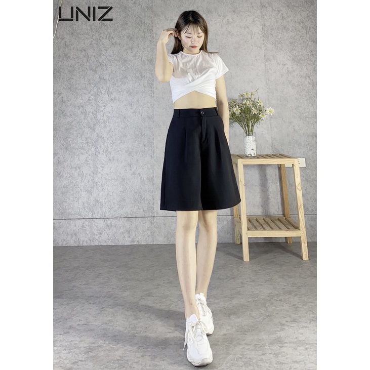 Quần Short Lửng 1 Ly UNIZ 2066 (Màu Ghi), Dáng Lửng, Ống Rộng, Cạp Cao, Vải Tuyết Mưa, Mềm Nhẹ, Không Co Giãn