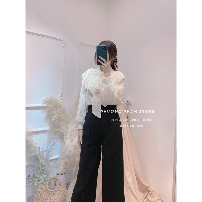 ÁO SƠ MI TƠ VAI CHUN VIỀN BÈO THẮT NƠ | BigBuy360 - bigbuy360.vn