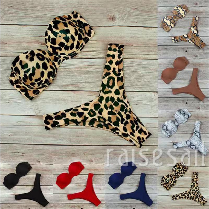 Rs Bộ Đồ Bơi Hai Mảnh Áo Ống Không Dây Có Đệm Nâng Ngực + Quần Tam Giác Lưng Cao Quyến Rũ Cho Nữ