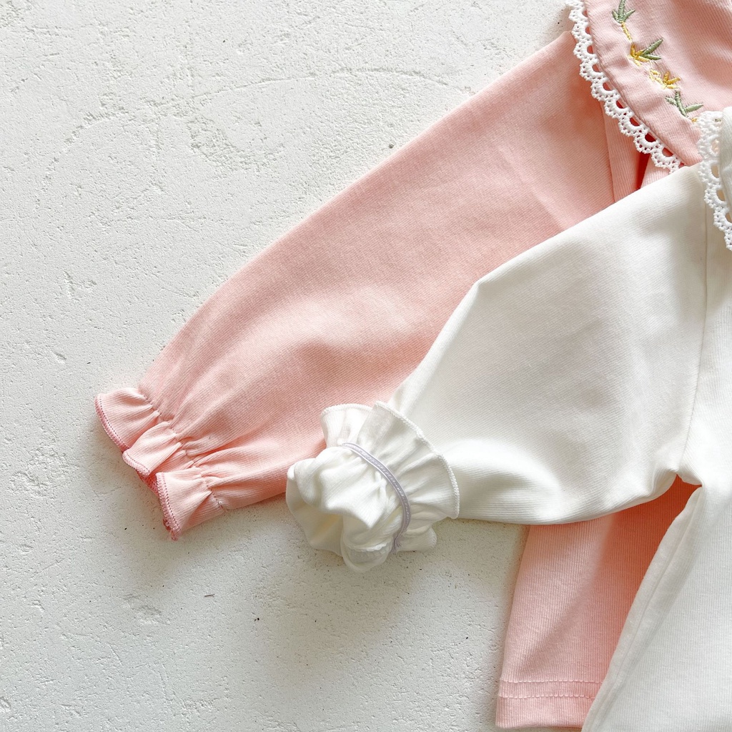 Áo Thun Cotton Tay Dài Thêu Họa Tiết Đơn Giản Thời Trang Xuân Thu 2022 Dành Cho Bé Gái 0-3 Tuổi
