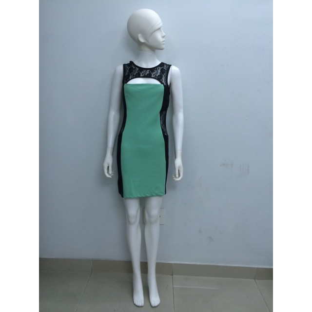 Đầm xanh ngọc phối ren D017