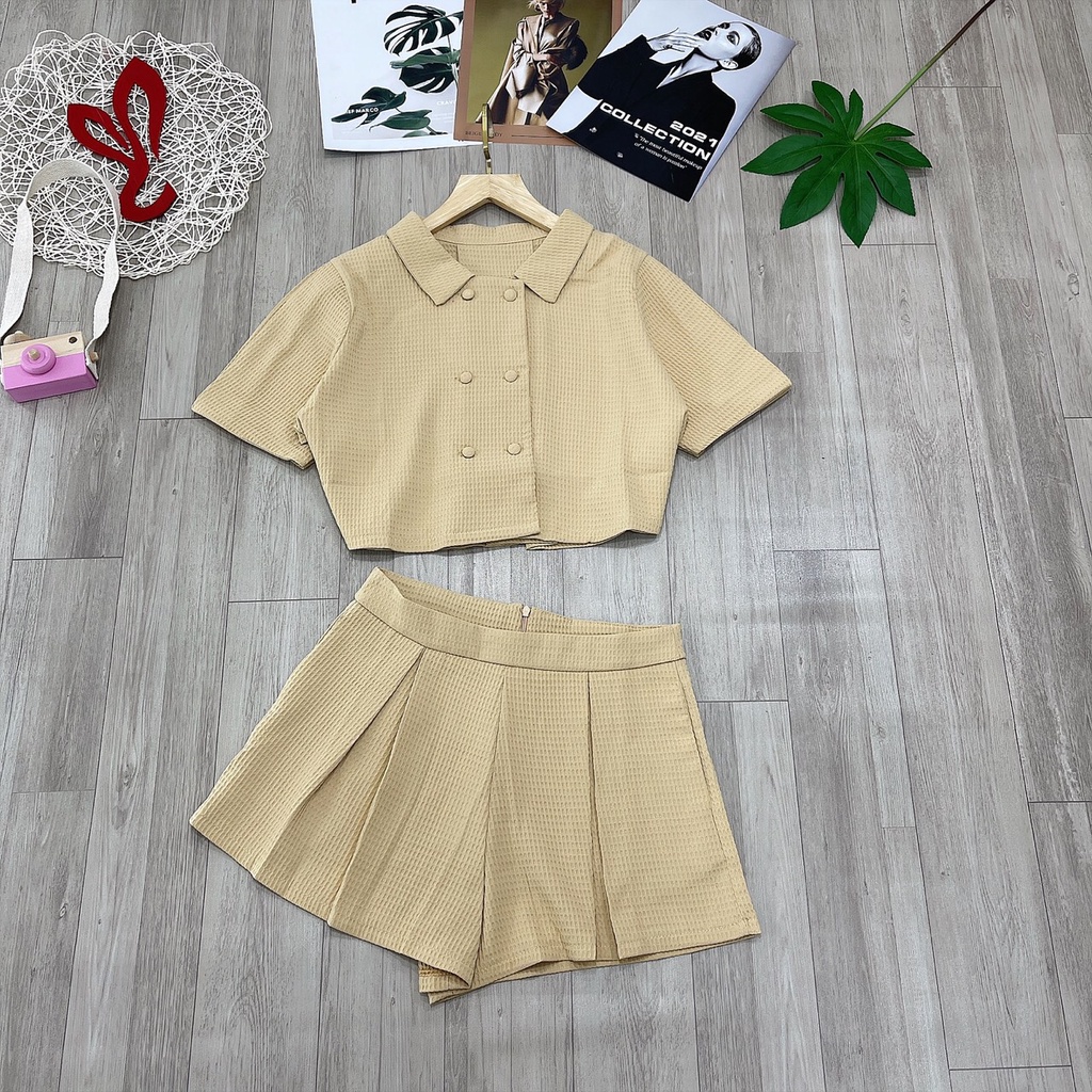 Sét bộ xốp phồng áo croptop kèm quần soc