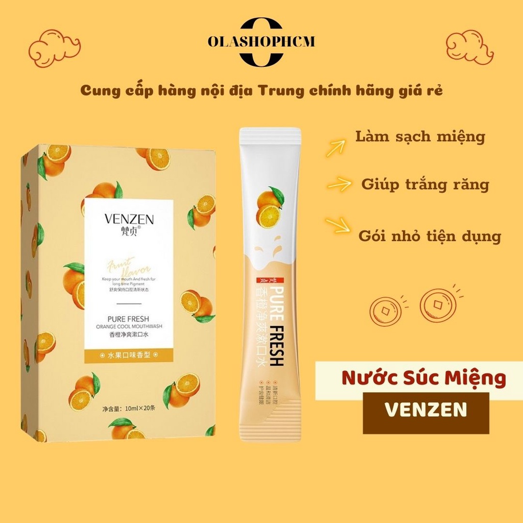 [Hộp 20 gói] Nước súc miệng kháng khuẩn Nội địa Trung Venzen hương trái cây