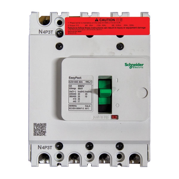 MCCB EasyPact 4 phase dòng EZS100E40 Schneider - 380/415V - 16A-20A-25A-32A-40A-50A-63A-80A-100A - 25kA