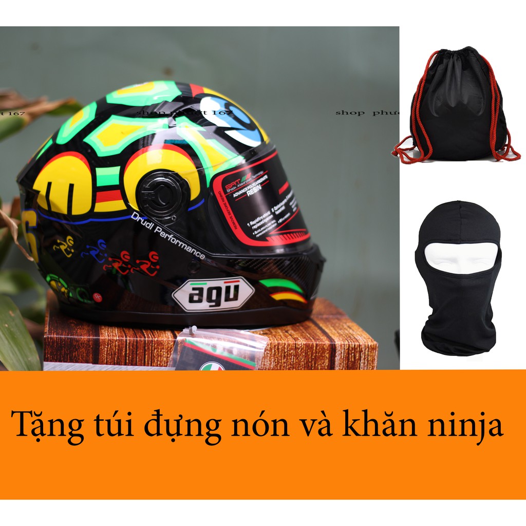 Nón bảo hiểm AGU tem rùa, tặng khăn ninja và túi đựng nón