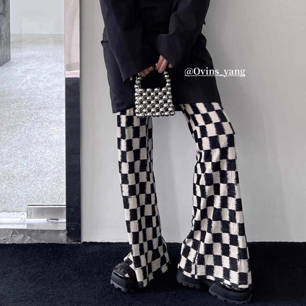 【77】Quần Thể Thao Mỏng Lưng Cao Dáng Rộng Họa Tiết Kẻ Sọc Hợp Xu Hướng Cho Nữ