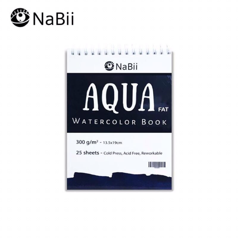 [Michi Art Store] Nabii Aqua Fat sổ gáy xoắn 25 tờ - Giấy vẽ màu nước màu chì màu dạ 300gsm A4 A5