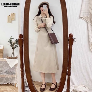 ORDER Set váy yếm áo len nâu