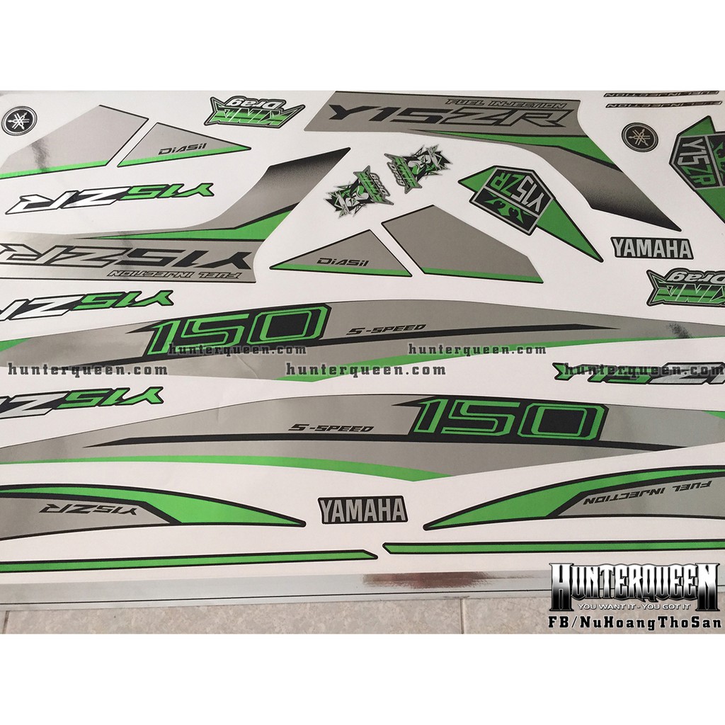 Tem Exciter 150. Tem rời CROM Y15ZR đơn giản, chỉ xanh lá, dán xe đen. Xe màu khác vui lòng inbox