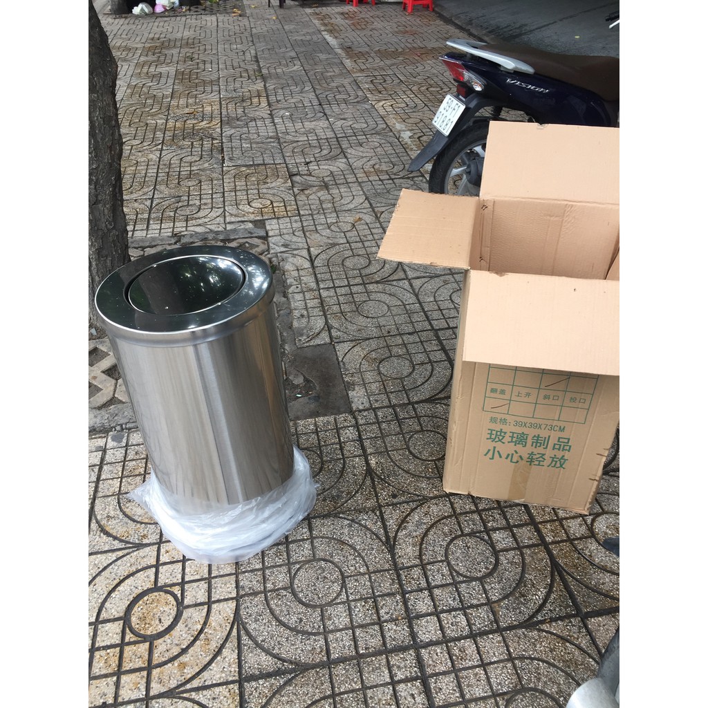 Thùng Rác Inox tròn Nắp Lật PC
