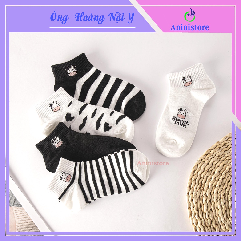 Tất cổ ngắn, vớ cổ ngắn nam nữ  BÒ SỮA ulzzang cotton cao cấp phong cách Hàn Quốc (TP CN 023 – Aninistore)