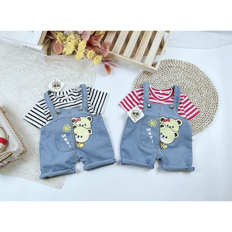 Yếm gấu kèm áo kẻ mb cho bé