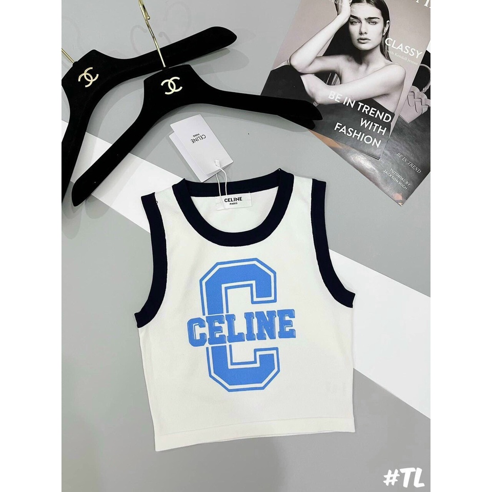 Áo ba lỗ croptop ôm dáng viền màu in chữ C xinh chất thun cotton mềm NU2730