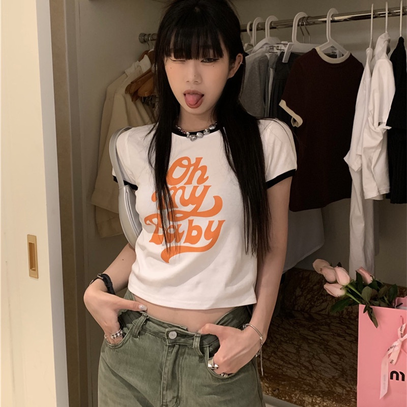 Áo Thun Nữ Tay Ngắn Dáng Ôm In Chữ