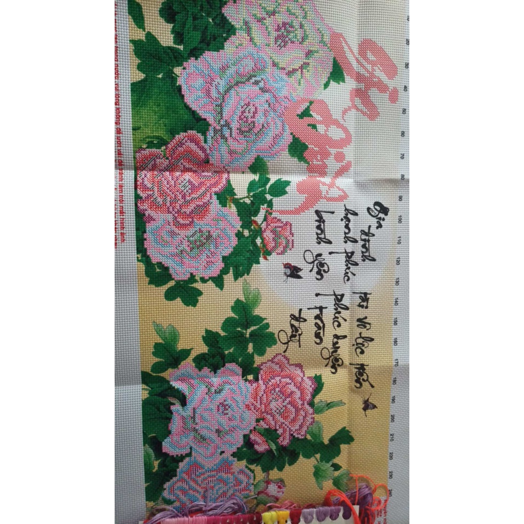 Tranh thêu chữ thập  thư pháp Gia Đình 222974 - 60x35cm ; Tranh đá DF126