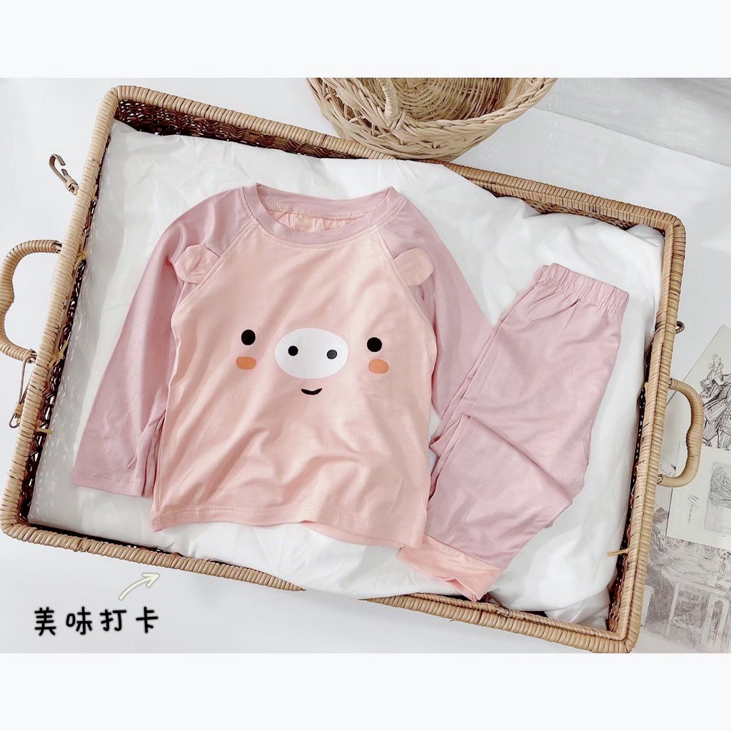 Bộ Dài Tay KWOO Thun Lạnh Phiên Bản Tai Thú 5 Màu Cực Đáng Yêu Cho Bé Trai Bé Gái