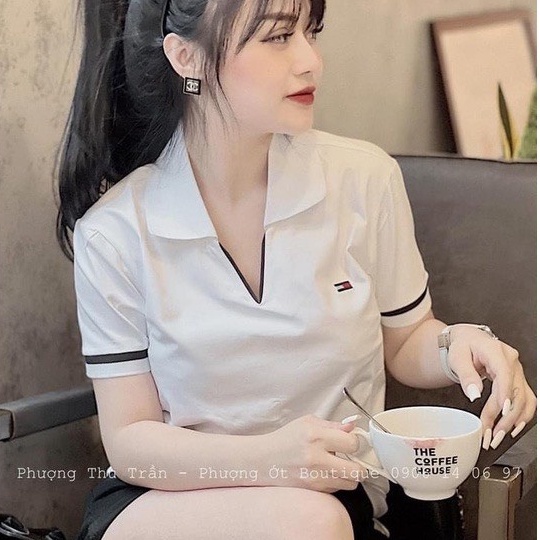 Polo nữ chất cá sấu cổ V cá tính tay bo dệt hàng có size vanmiushop
